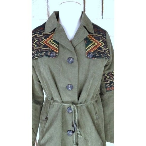 90s vintage army green tribal embroidered drawstring utility jacket - Picture 5 of 9
